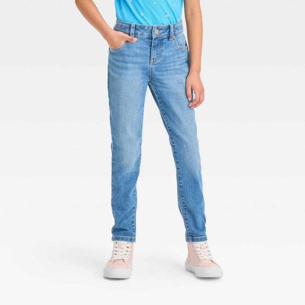 Girls' Mid-Rise Ultimate Stretch Skinny Jeans - Cat & Jack™ Light Blue 7 Slim
